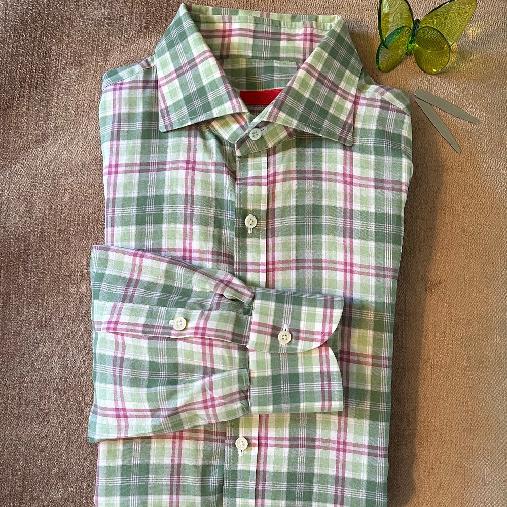 Isaia Windowpane Dress Sport Shirt / MENS IT SZ 40
